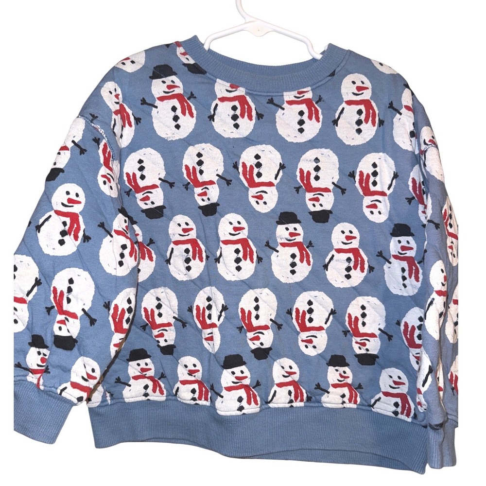 Zara Kids Blue Quilted Snowman Print Sweatshirt Pullover Size 3-4 Years